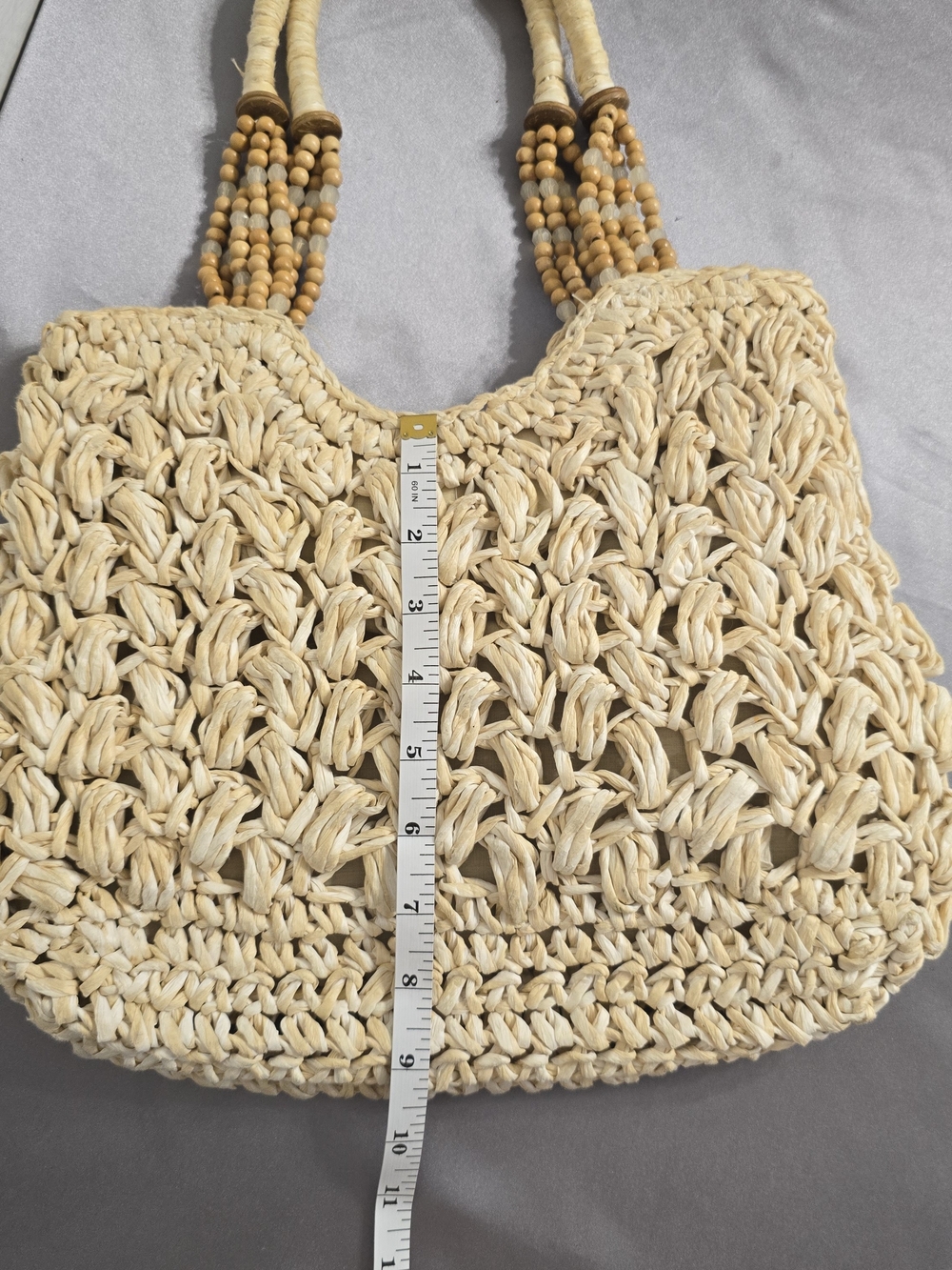 Cappeli Woven Natural Raffia Tote Bag with Beaded Handles - Picture 4 of 10